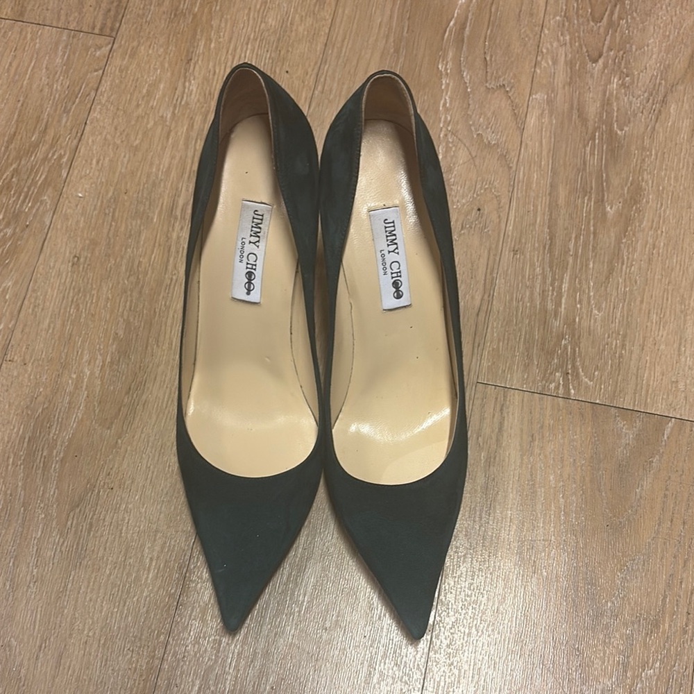 Jimmy Choo Emerald Green Suede Pointed-Toe Pumps **EXTREMELY RARE SIZE 44**(12M)